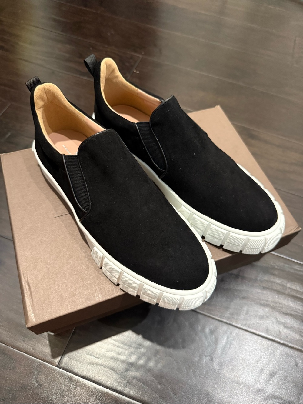 Línea Paolo Black Slip-On Suede Sneakers with White Sole